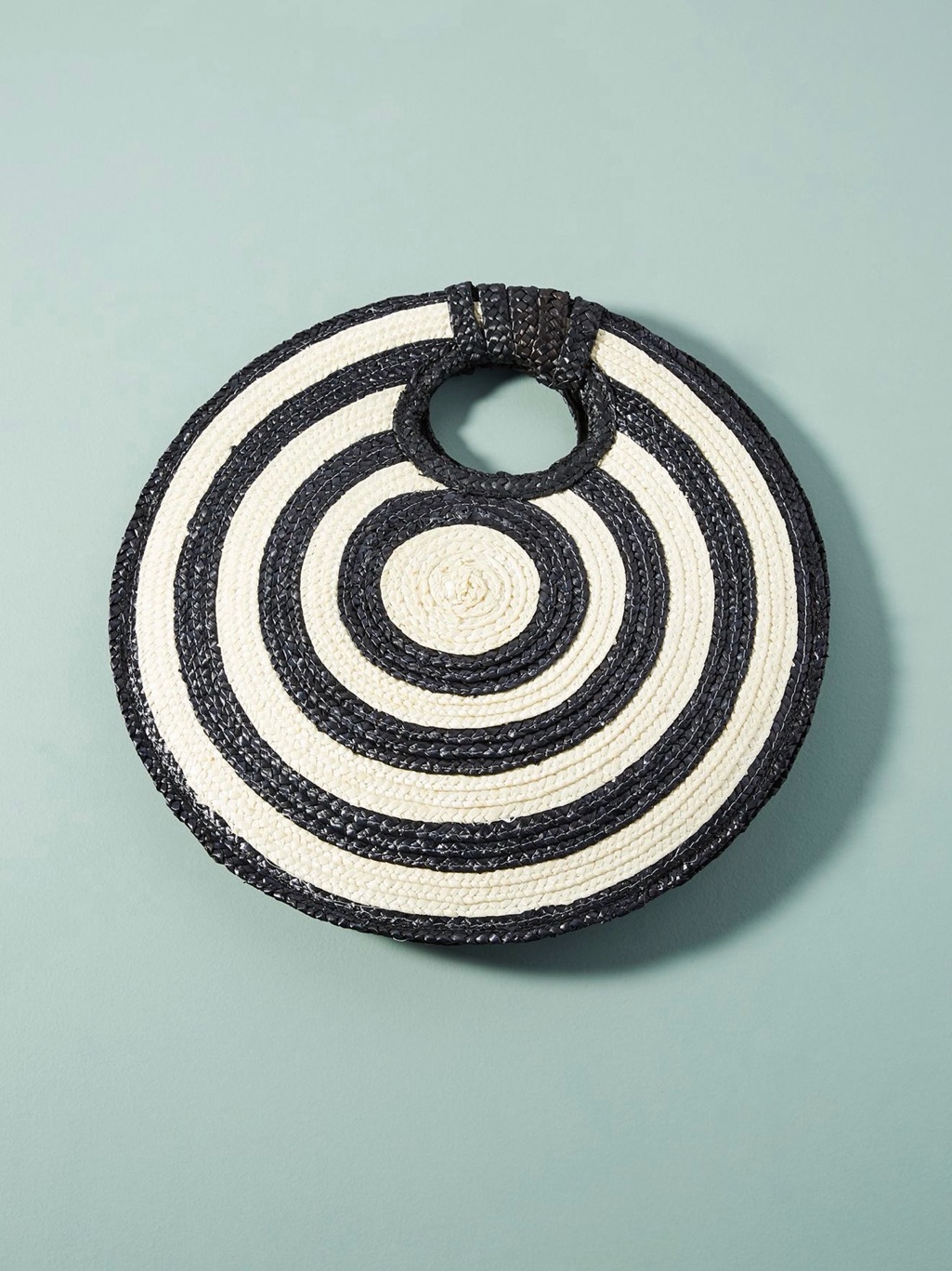 Round Straw Circle Bag In Black And Cream
